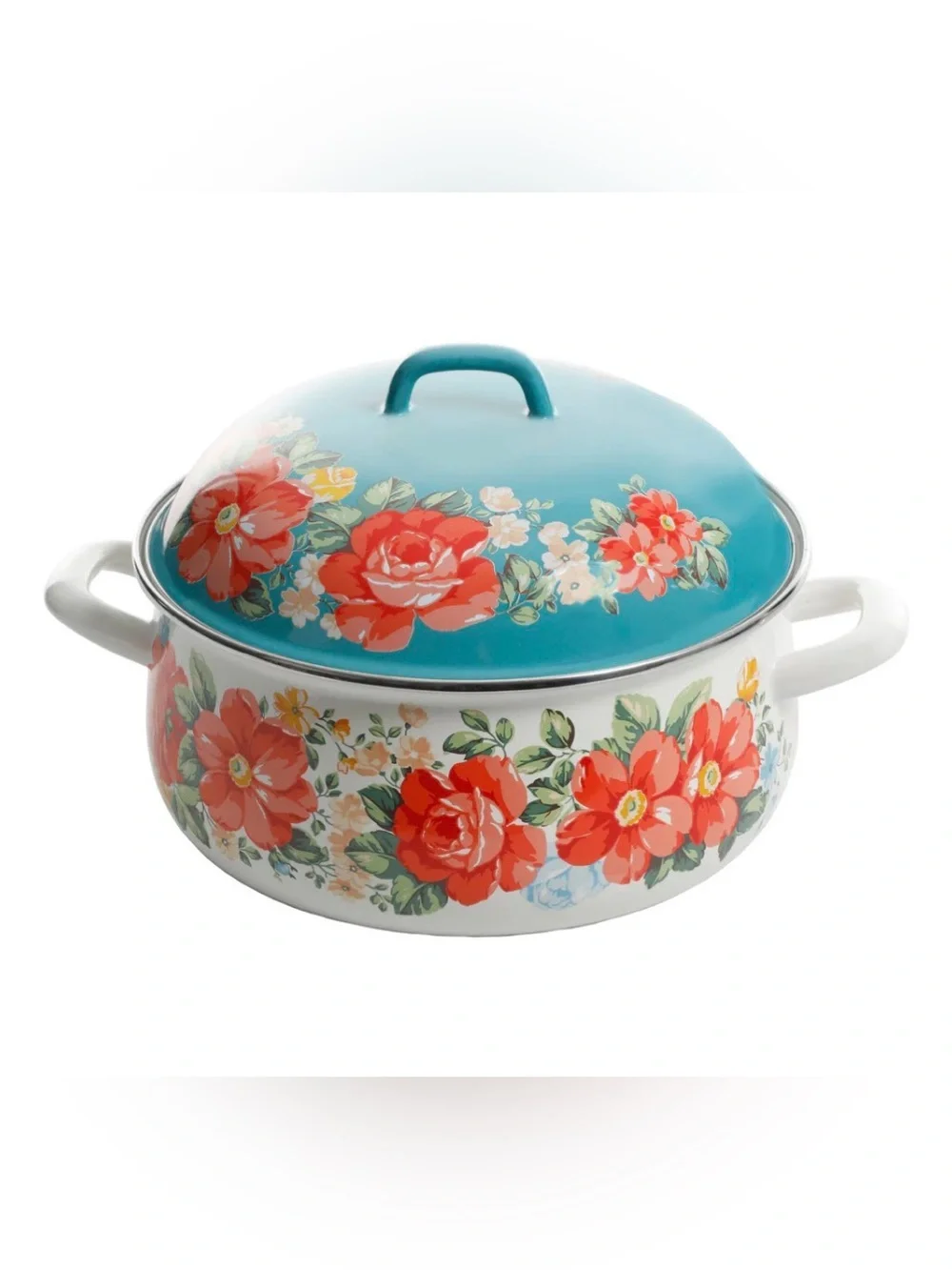 The Pioneer Woman Vintage Floral 4 Quart Enamel Cast Iron Dutch Oven with Lid